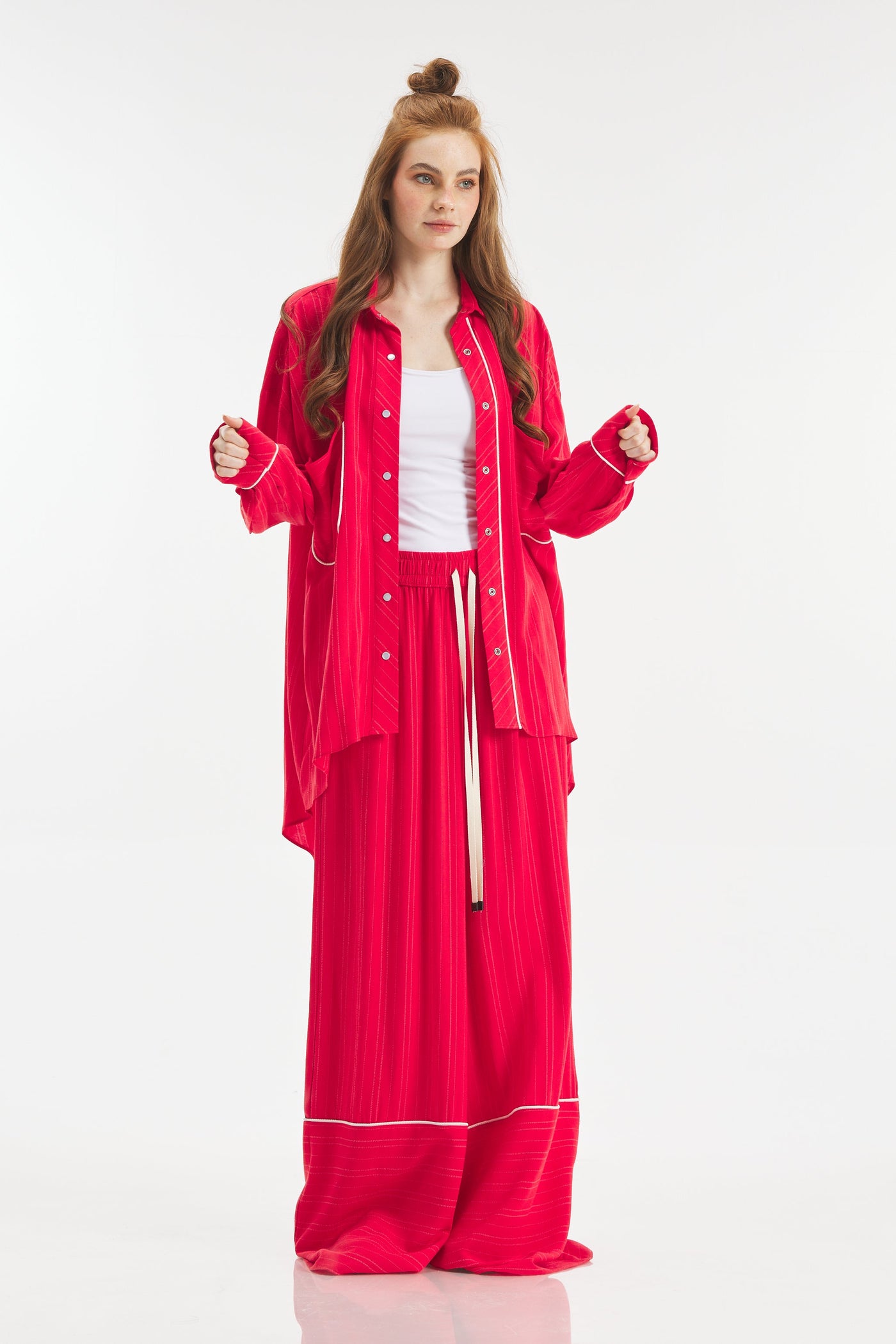 Asymmetrical Striped Red Shirt
