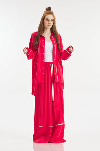 Asymmetrical Striped Red Shirt