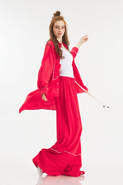 Asymmetrical Striped Red Shirt