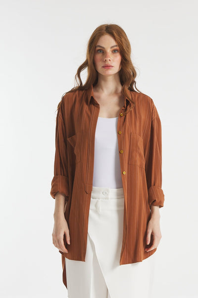 High Low Striped Camel Shirt