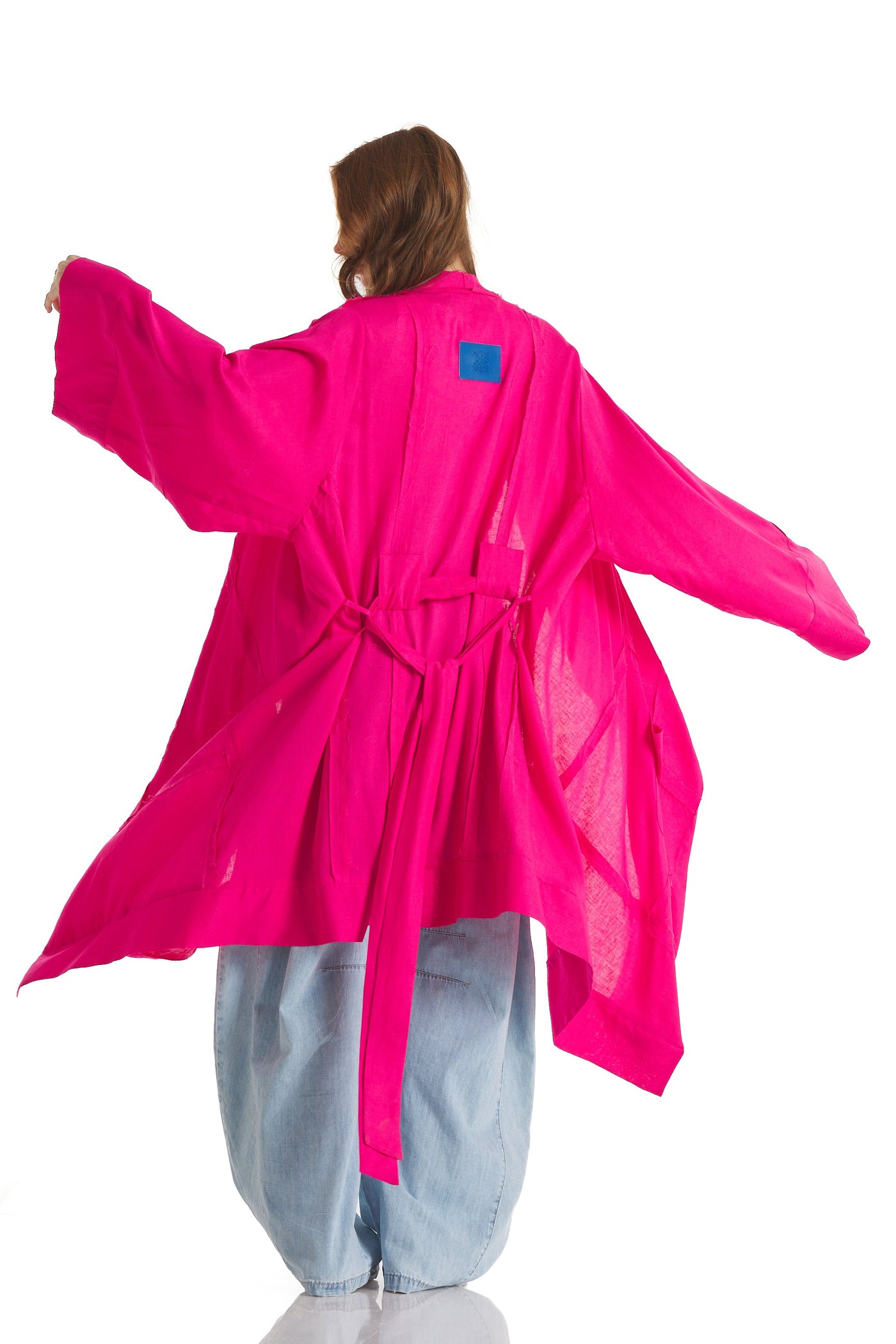 Patchwork Linen Cardigan In Fuchsia