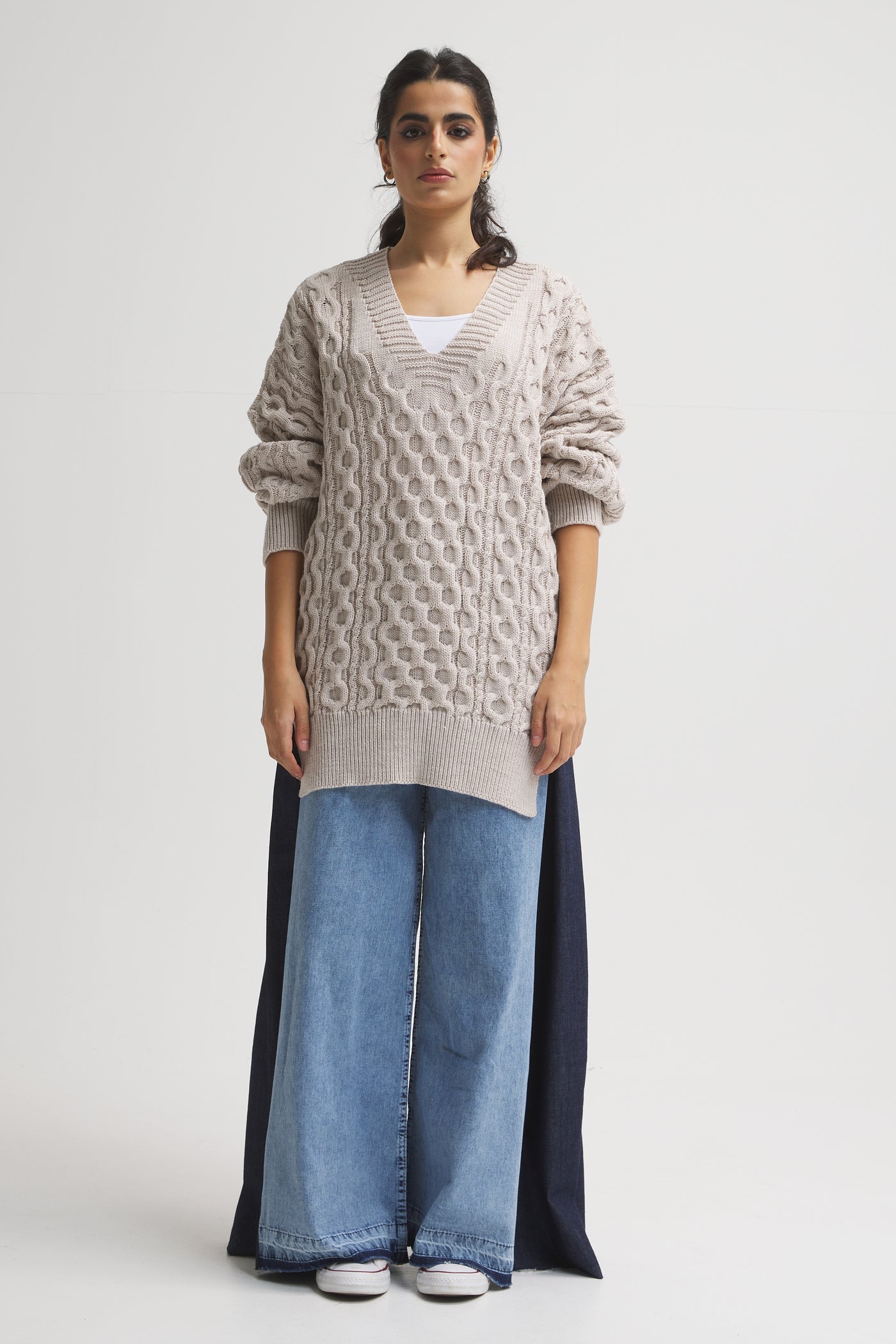 Oversize Braided Pullover In Beige