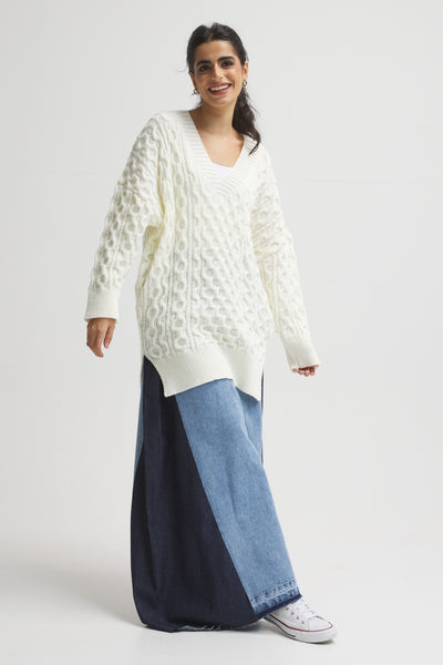 Oversize Braided Pullover In Off White