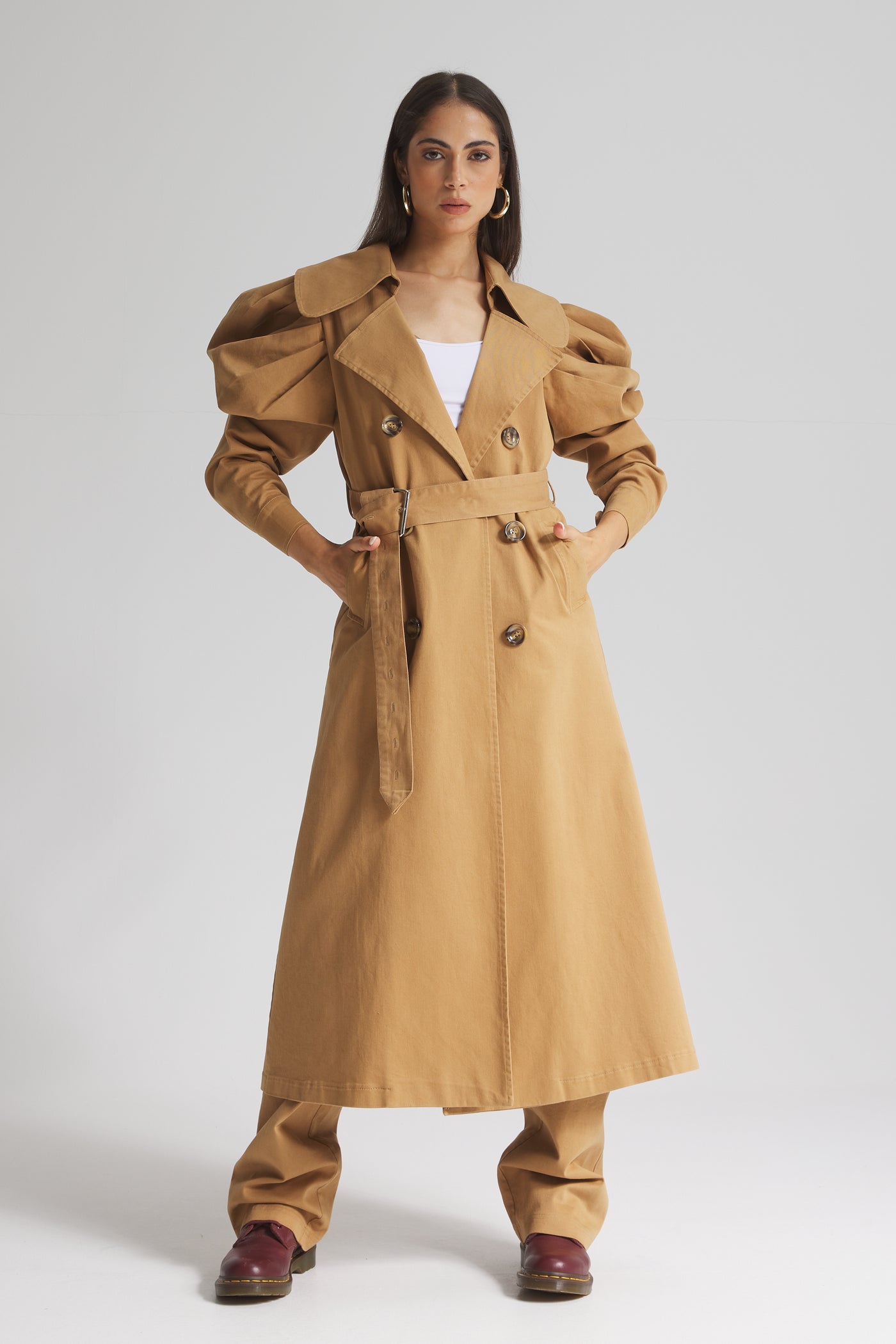 Draped Sleeves Trench Coat