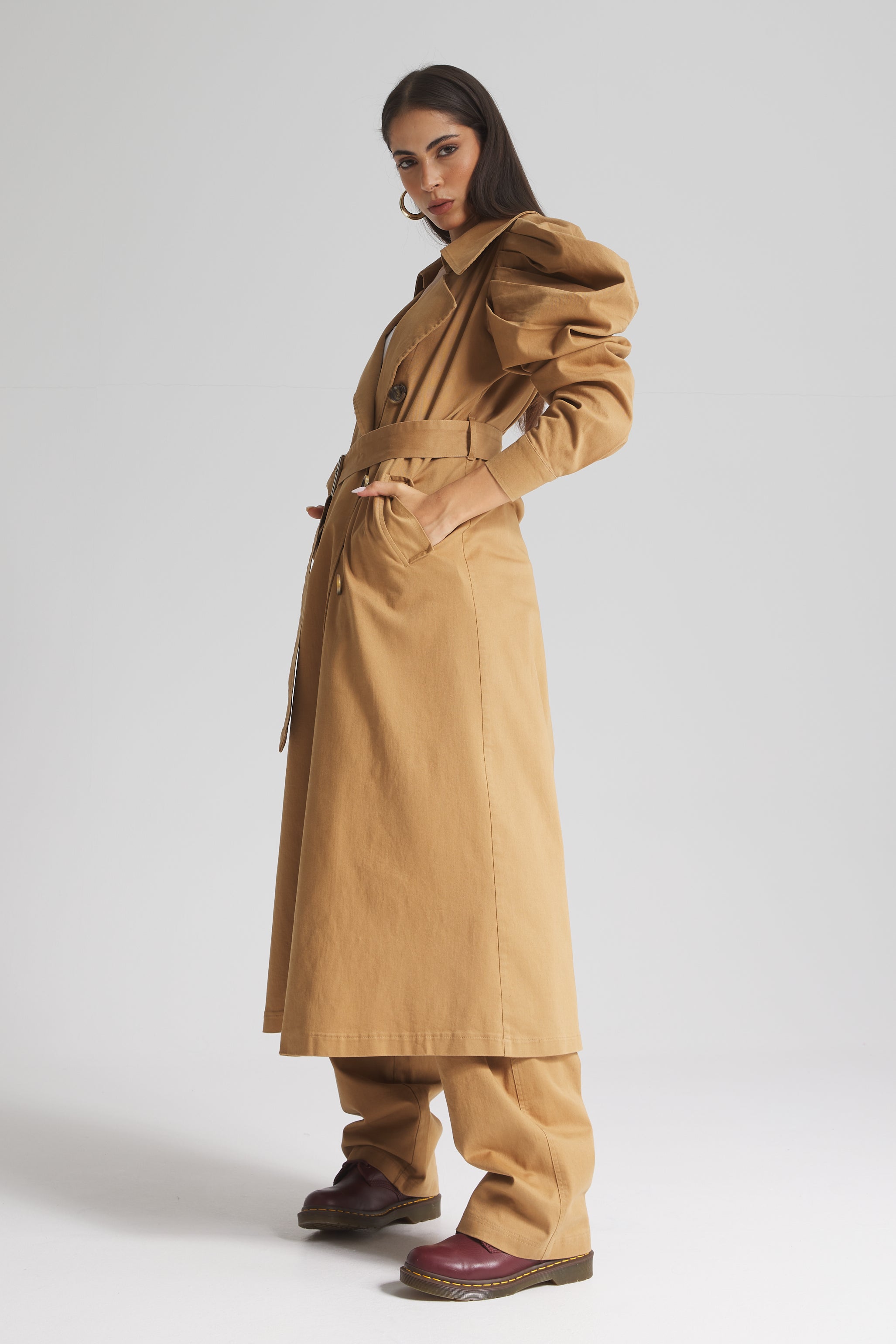 Draped Sleeves Trench Coat