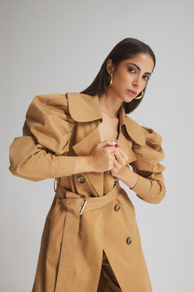 Draped Sleeves Trench Coat