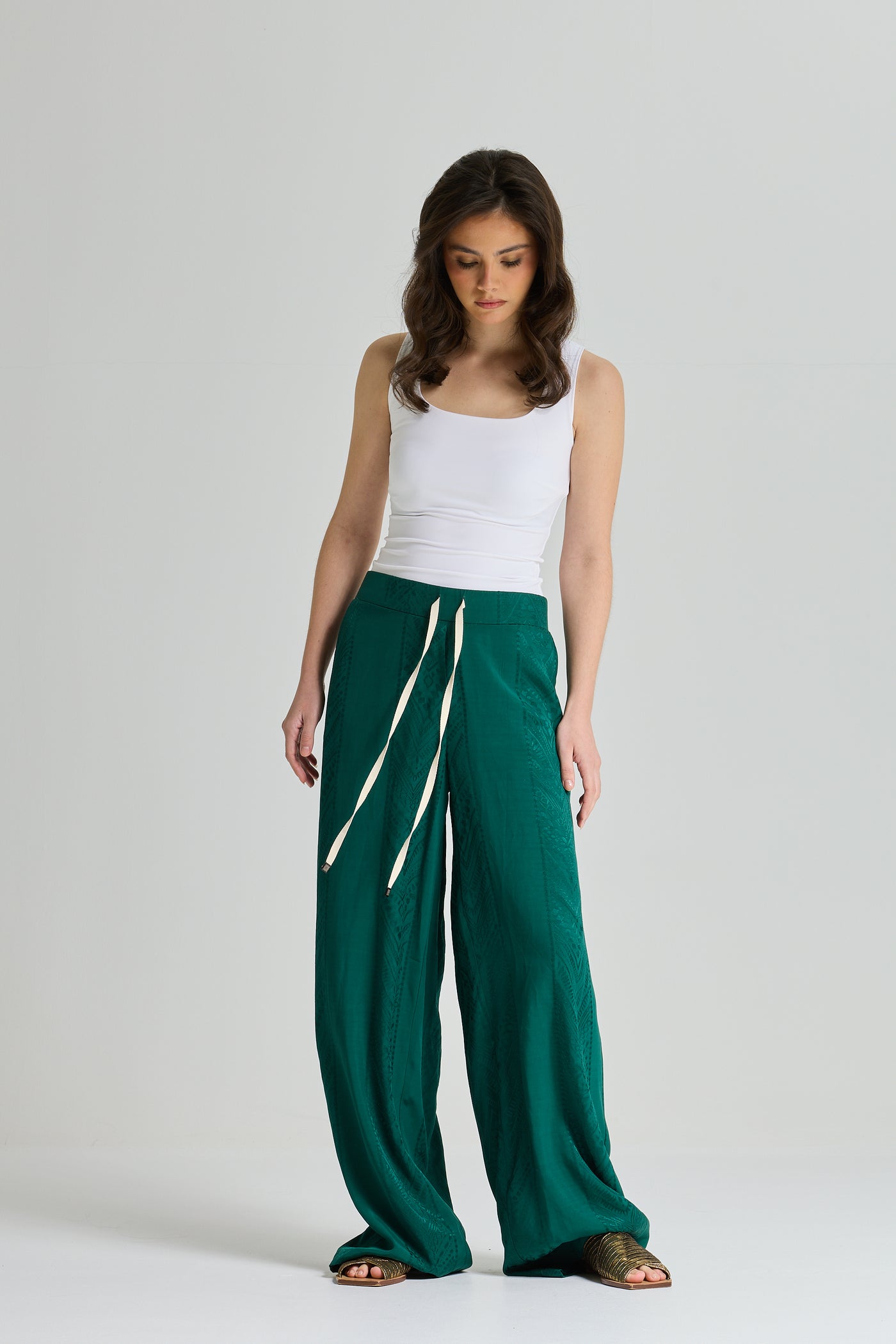 Silk Wide Leg Pants In Green