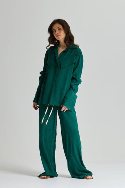 Silk Wide Leg Pants In Green
