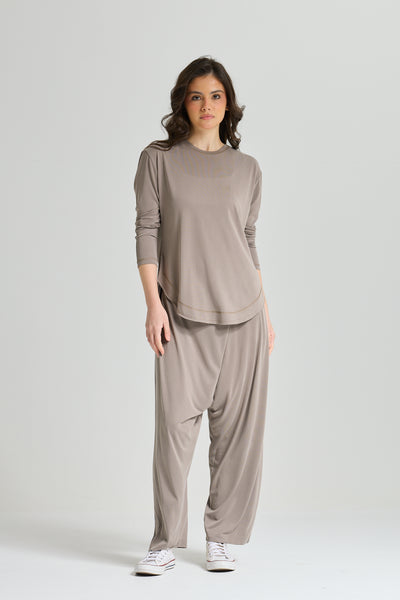 Basic Rounded Hem Lycra Top In grey