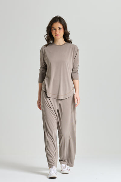 Basic Rounded Hem Lycra Top In grey