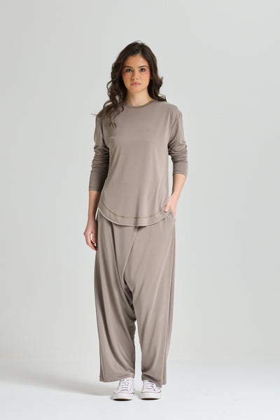 Basic Rounded Hem Lycra Top In grey