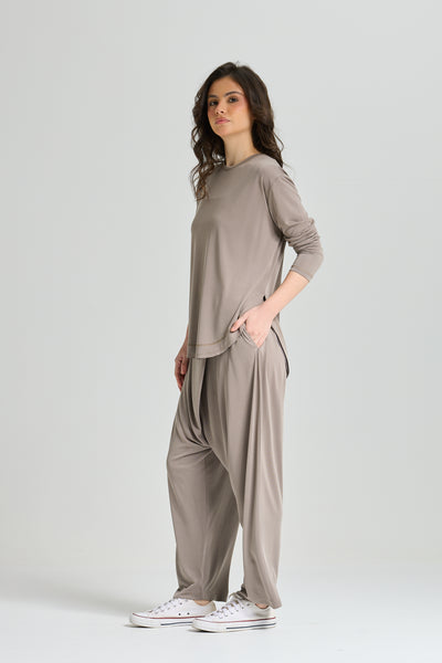Basic Rounded Hem Lycra Top In grey