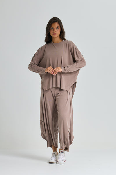 Oversize High Low Lycra Top In Coffee