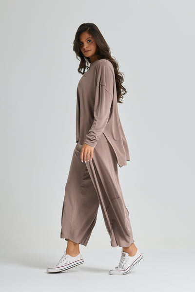 Oversize High Low Lycra Top In Coffee