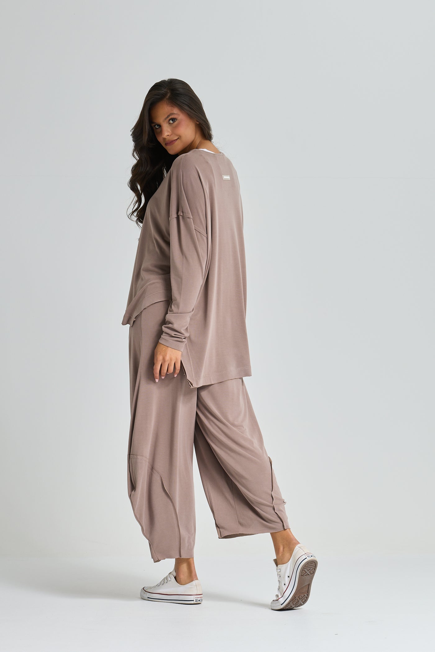 Oversize High Low Lycra Top In Coffee