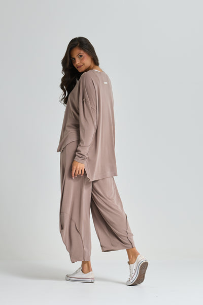 Oversize High Low Lycra Top In Coffee