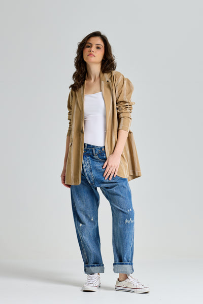 Striped Linen Oversize Blazer