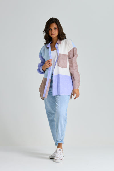 Patchwork Linen Multicolor Linen Shirt