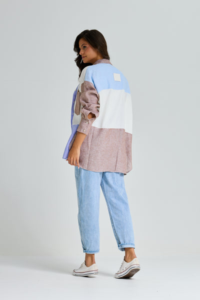 Patchwork Linen Multicolor Linen Shirt
