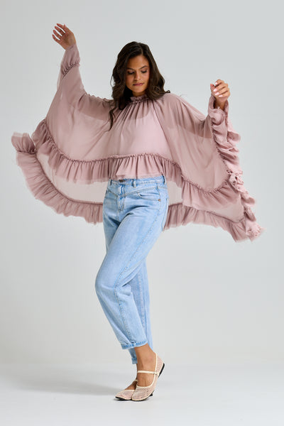 All Around Ruffle Top In Nude