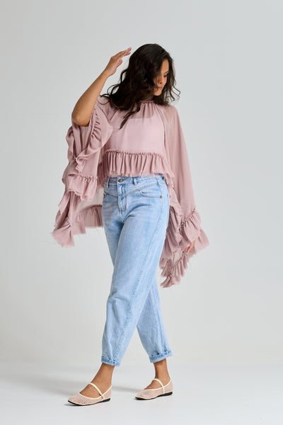 All Around Ruffle Top In Nude