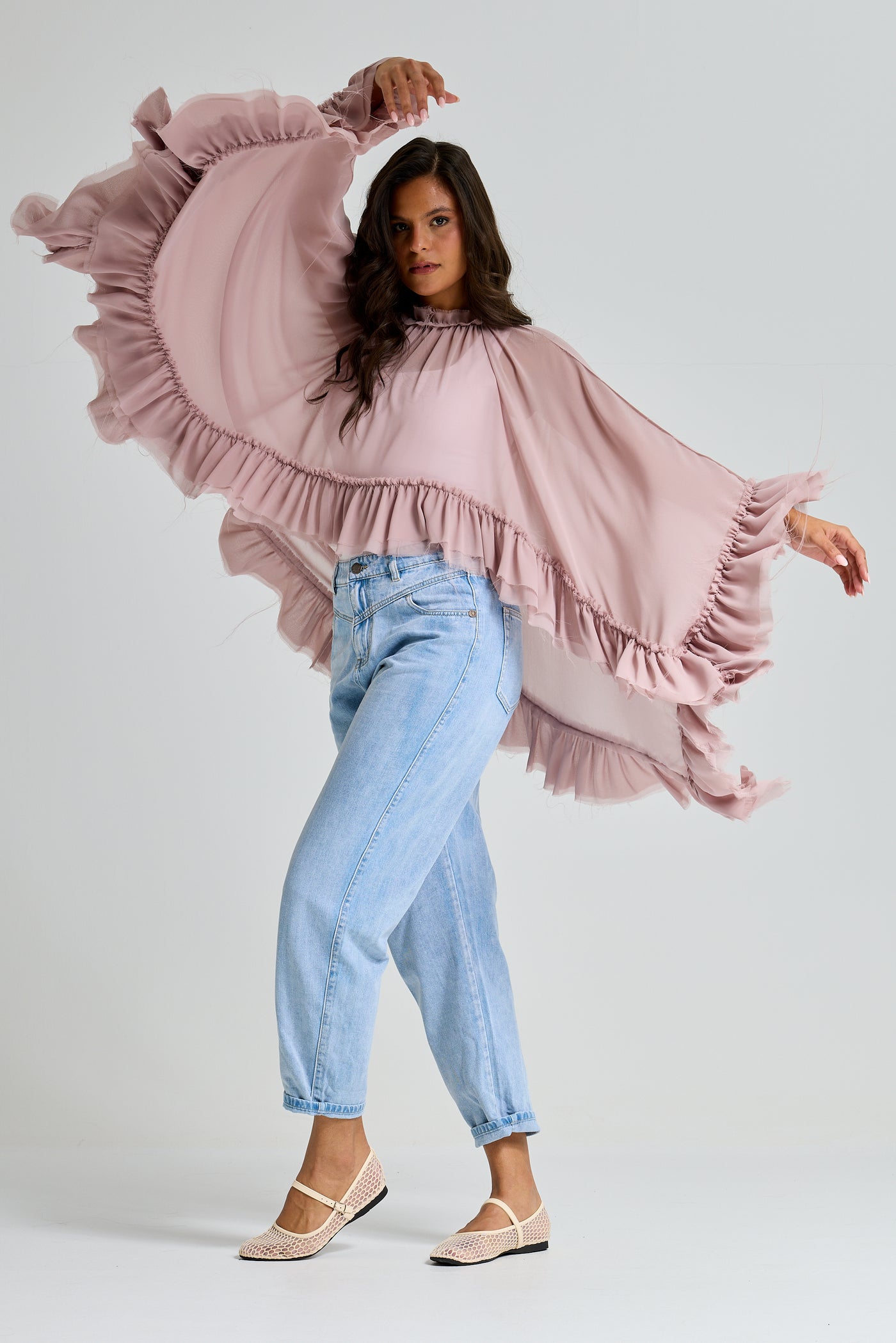 All Around Ruffle Top In Nude