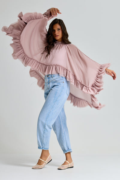 All Around Ruffle Top In Nude