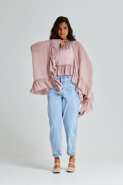 All Around Ruffle Top In Nude