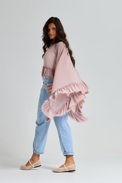 All Around Ruffle Top In Nude