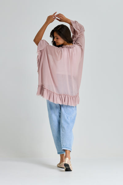 All Around Ruffle Top In Nude