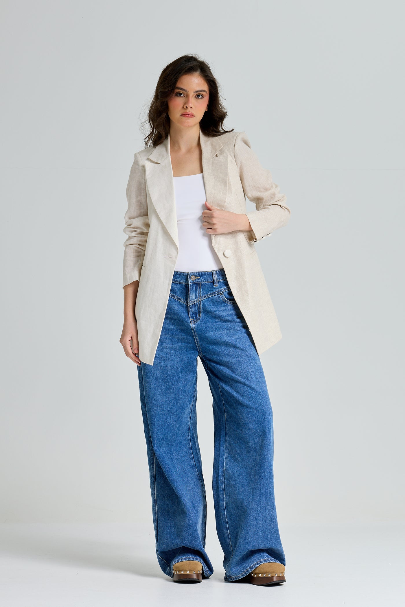 Two Colors Linen Blazer