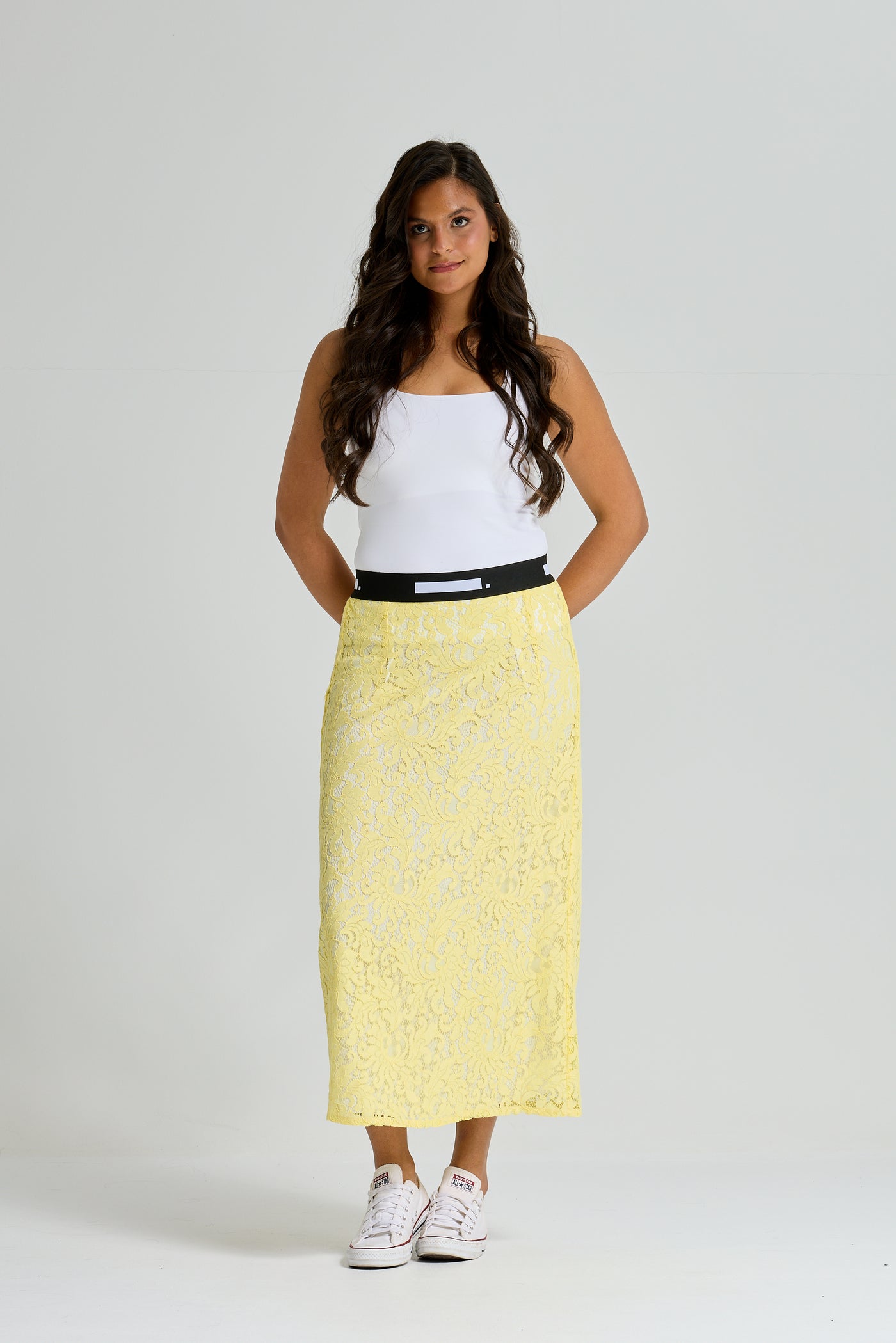 Yellow Lace Pencil Skirt