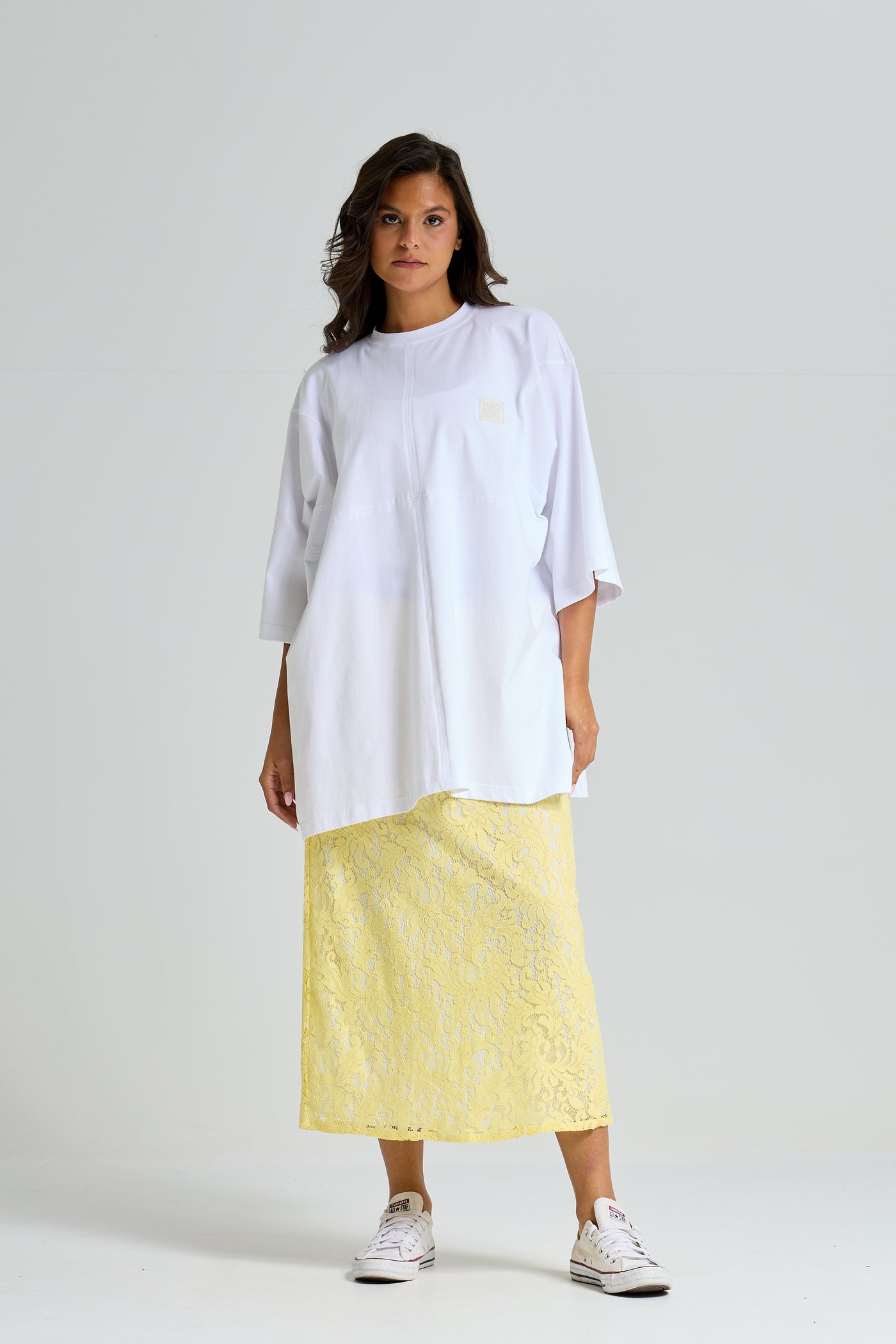 Yellow Lace Pencil Skirt