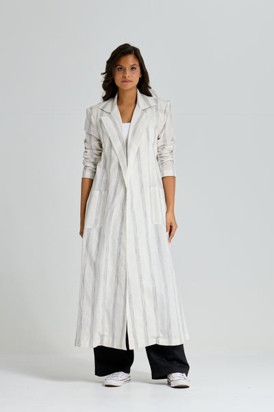 Maxi Linen Strippes Blazer In White