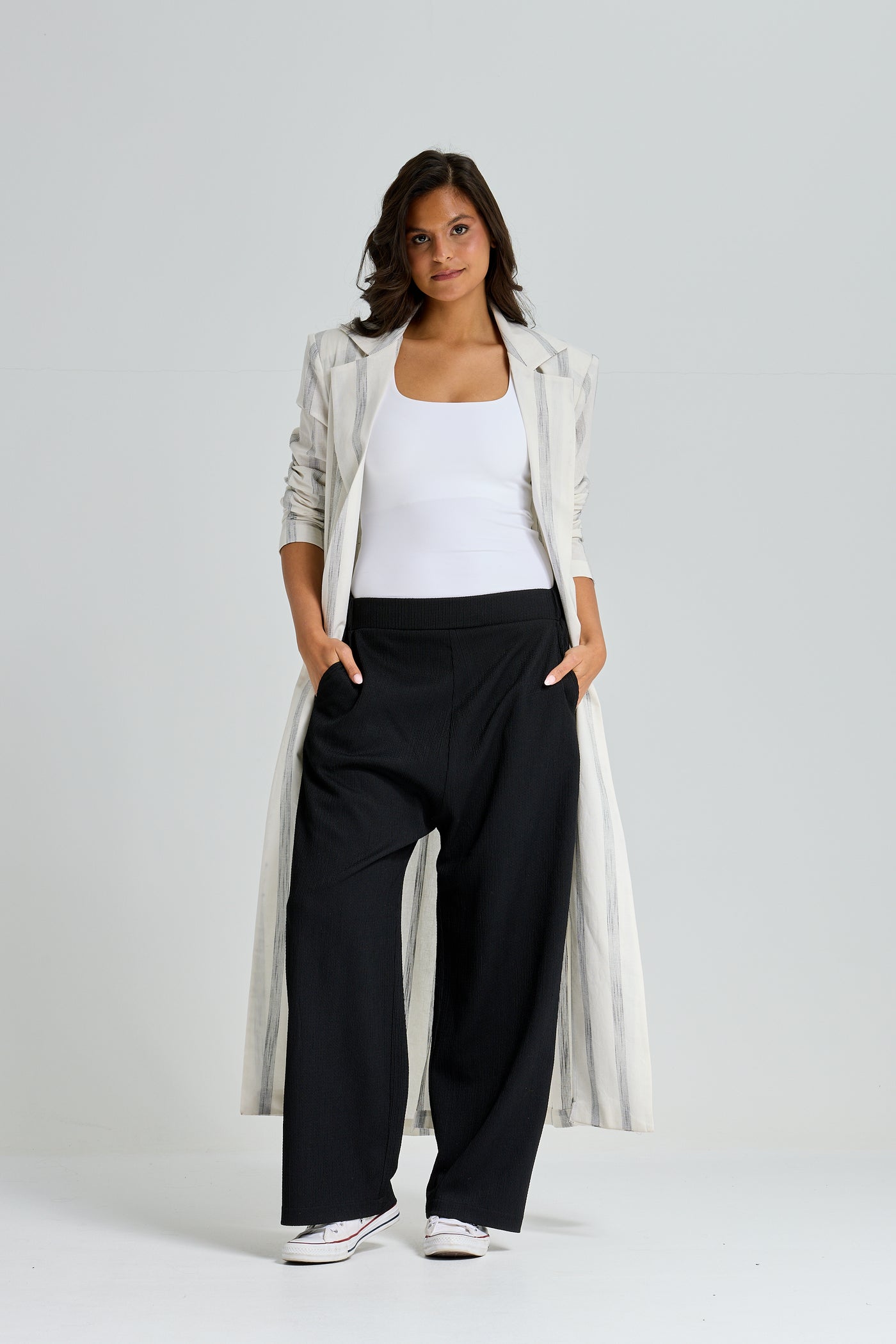 Maxi Linen Strippes Blazer In White