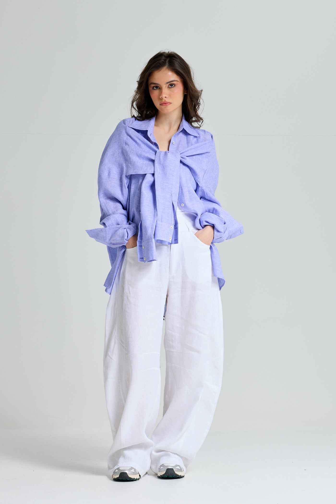 Extra Sleeves Purple Linen Shirt