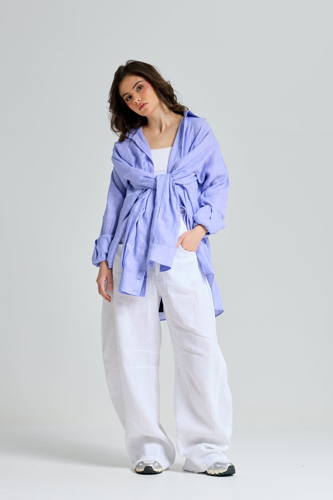 Extra Sleeves Purple Linen Shirt
