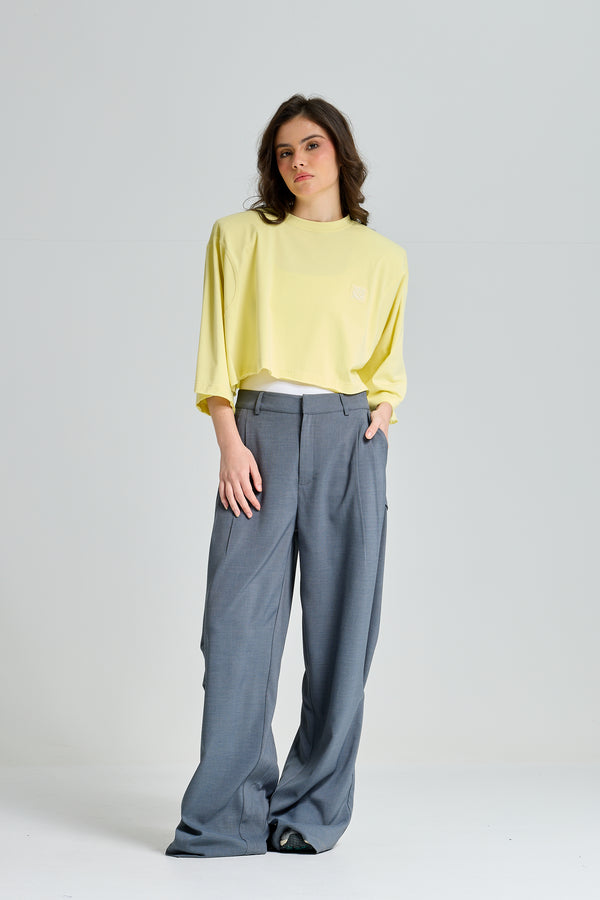 Cropped Bold Shoulders T-Shirt In Yellow