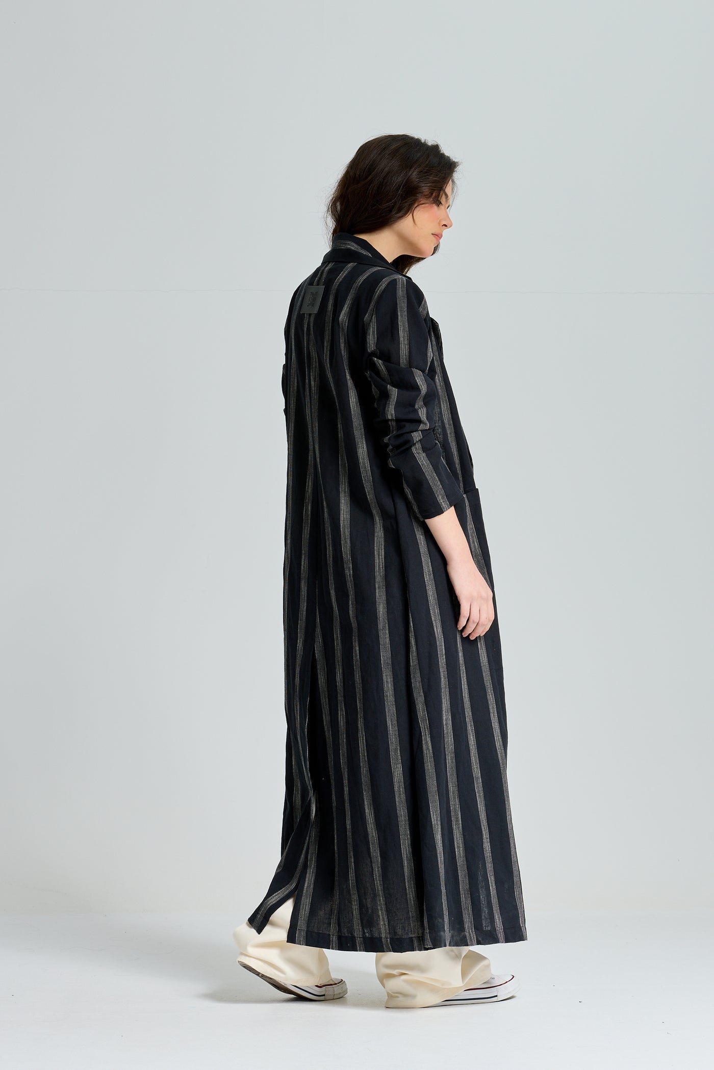 Maxi Linen Stripes Blazer In Black