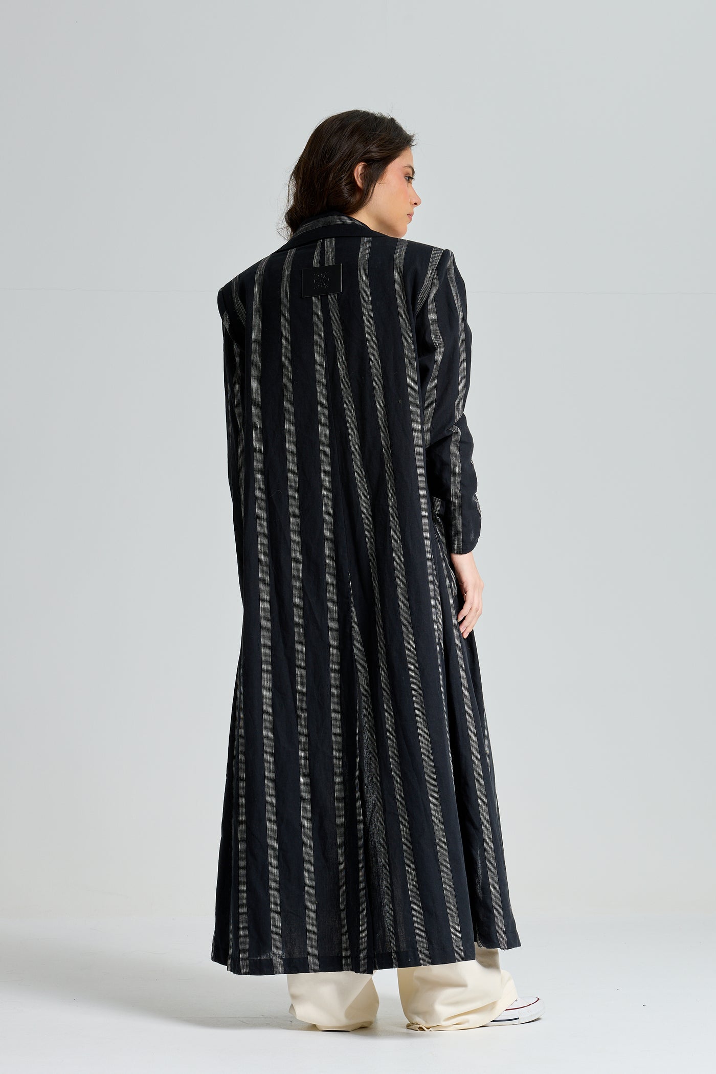 Maxi Linen Stripes Blazer In Black