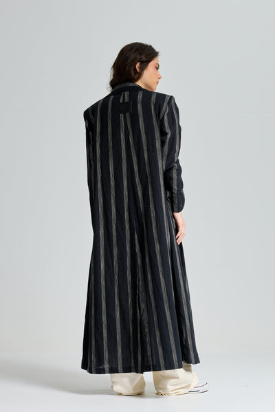 Maxi Linen Stripes Blazer In Black
