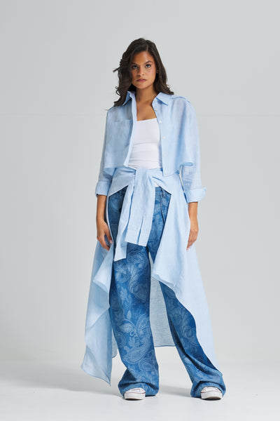 Wrap Around Maxi Linen Shirt