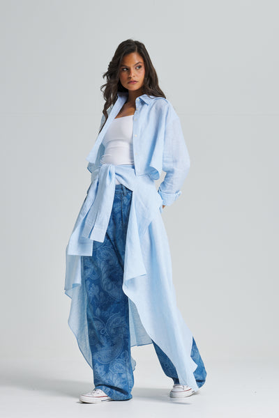 Wrap Around Maxi Linen Shirt