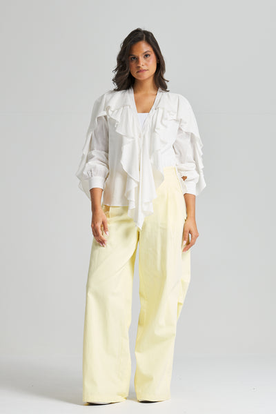 Linen Ruffle Top In Off White