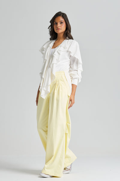 Linen Ruffle Top In Off White
