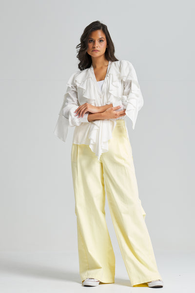 Linen Ruffle Top In Off White