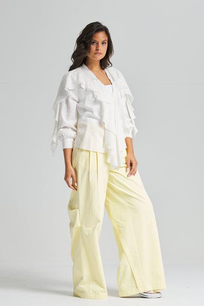 Linen Ruffle Top In Off White
