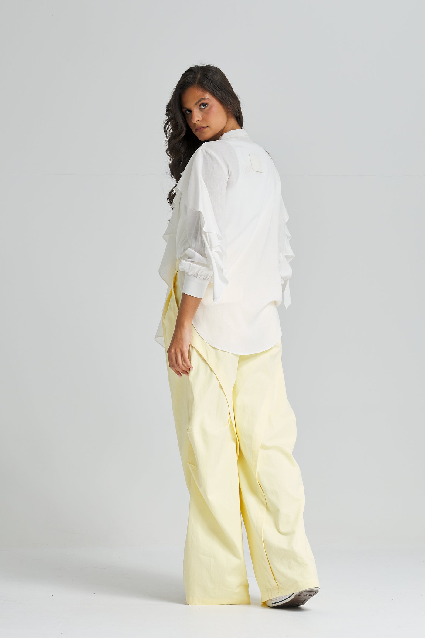 Linen Ruffle Top In Off White