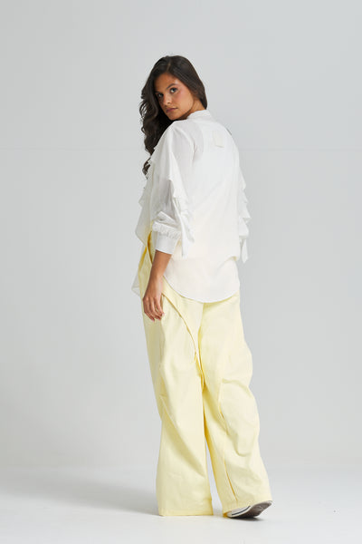 Linen Ruffle Top In Off White