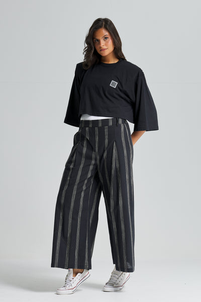 Stripped Tilted Zipper Cropped Pants